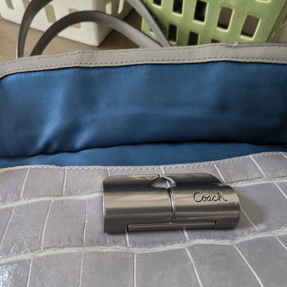 Coach Kristen Spectator Hobo Gray Leather With Croc Embossed Front - Picture 16 of 16